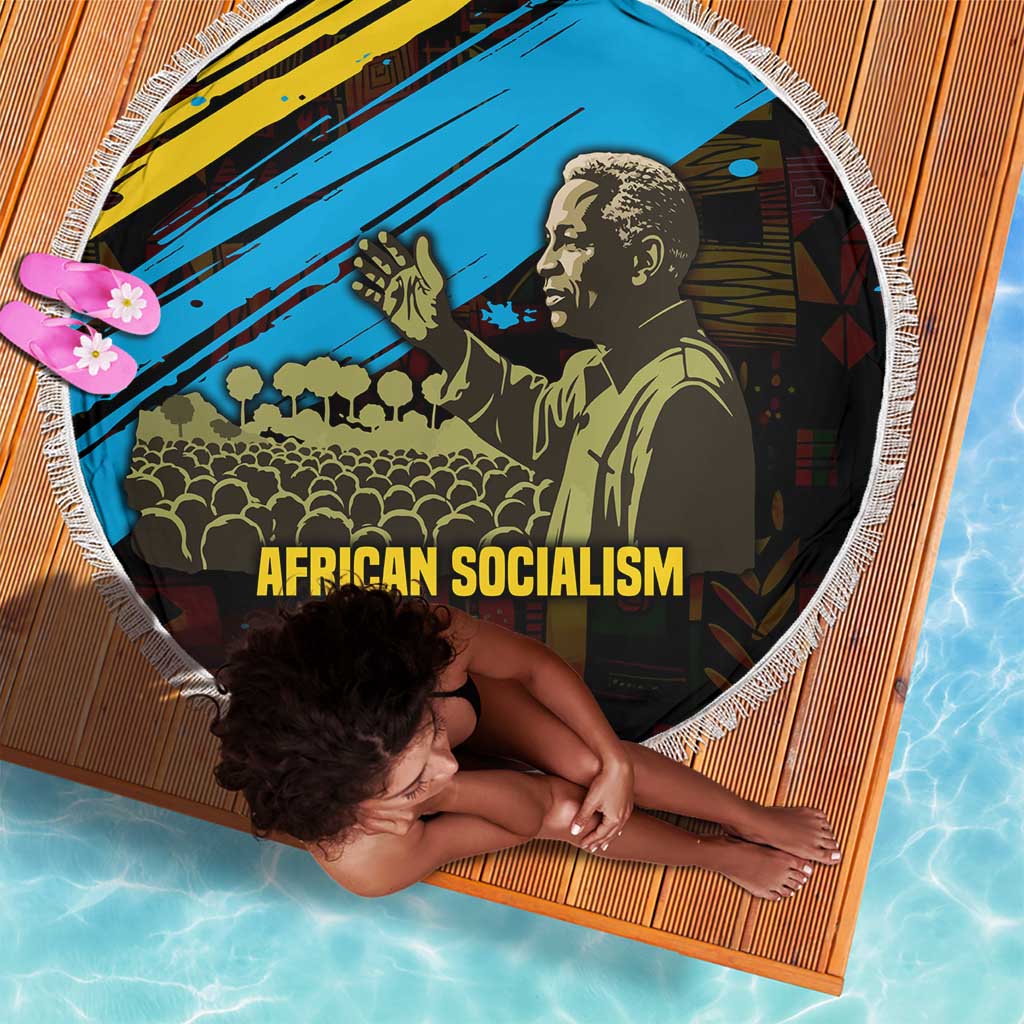 Julius Nyerere Beach Blanket Ujamaa African Socialism Text and Bold Striped Pattern - Wonder Print Shop