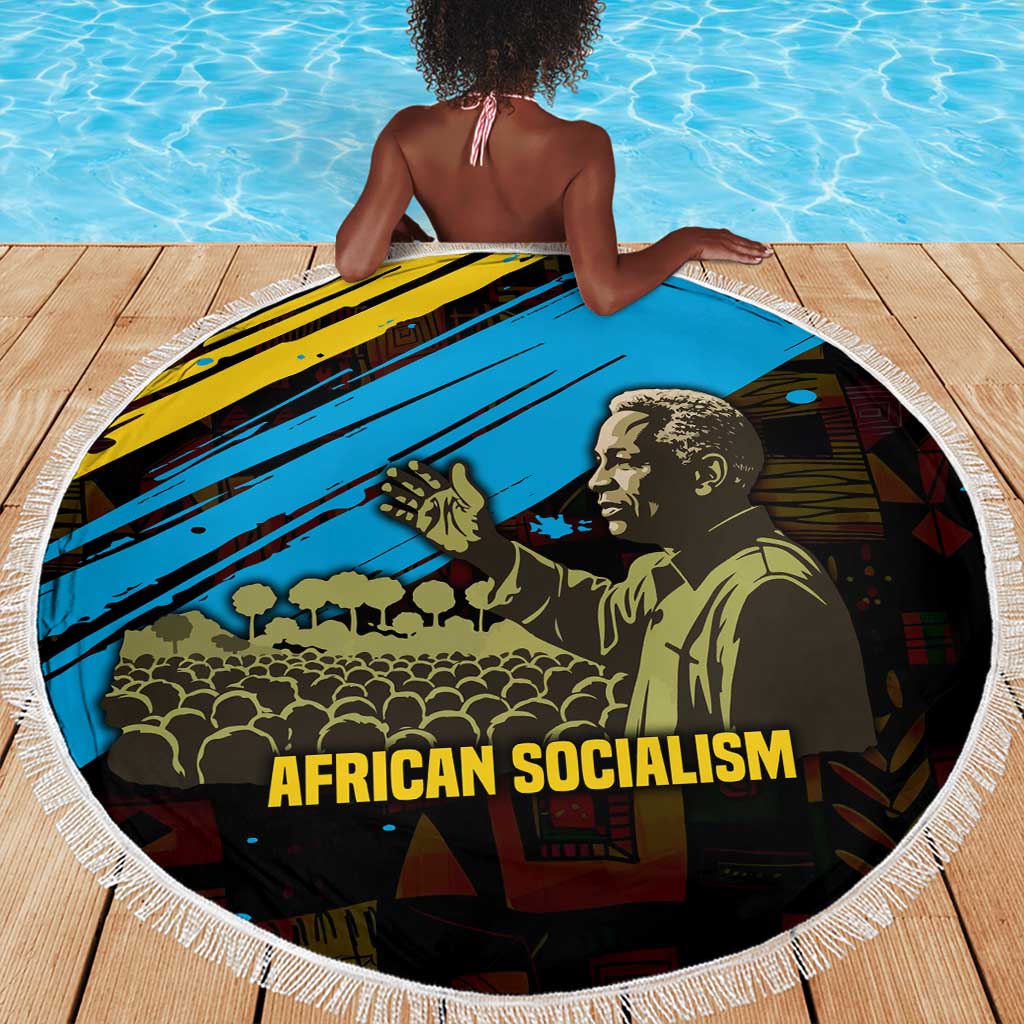Julius Nyerere Beach Blanket Ujamaa African Socialism Text and Bold Striped Pattern - Wonder Print Shop