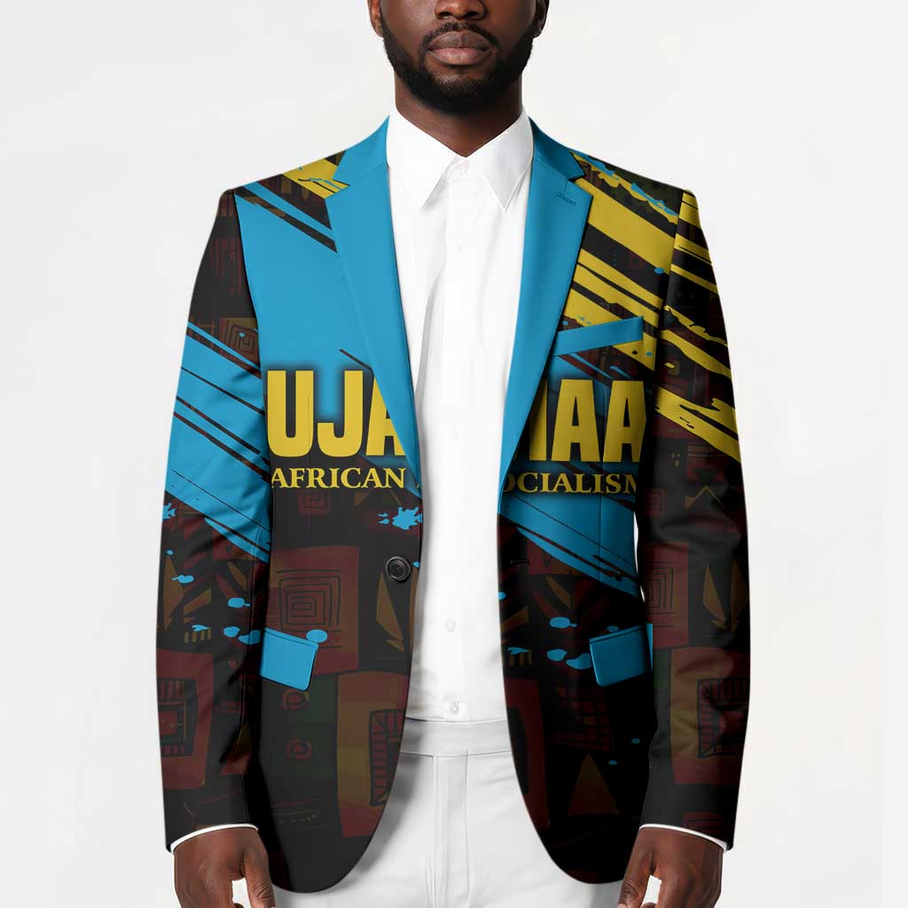 Julius Nyerere Blazer Ujamaa African Socialism Text and Bold Striped Pattern - Wonder Print Shop