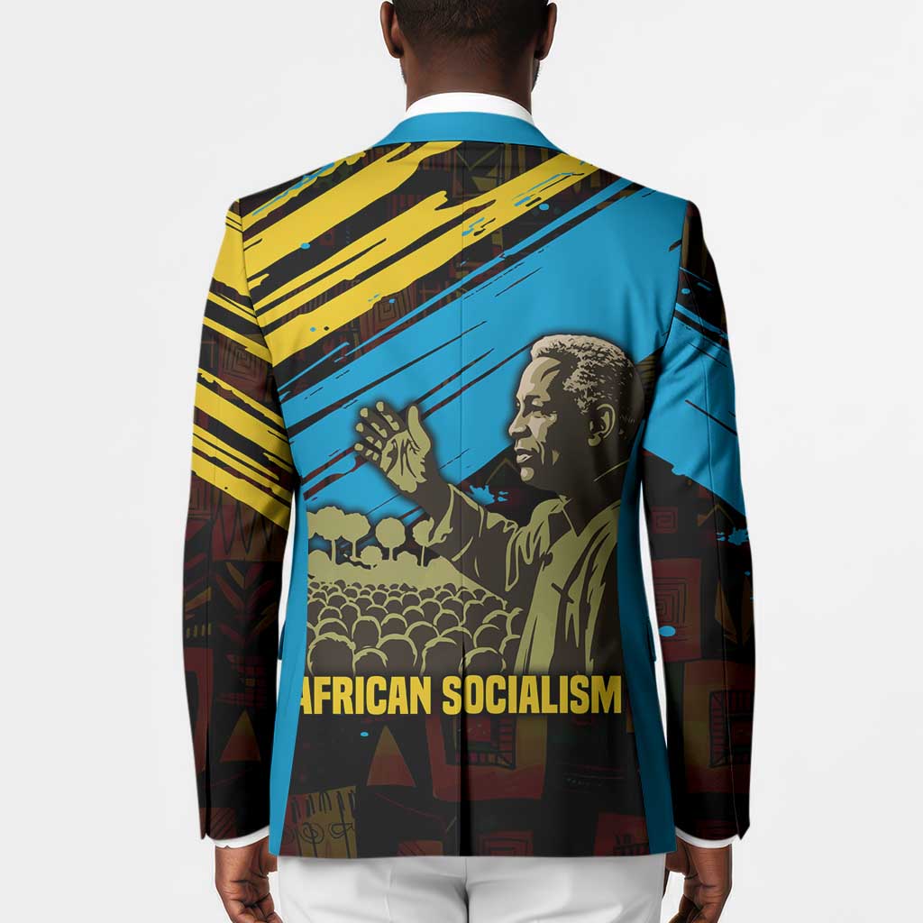 Julius Nyerere Blazer Ujamaa African Socialism Text and Bold Striped Pattern - Wonder Print Shop