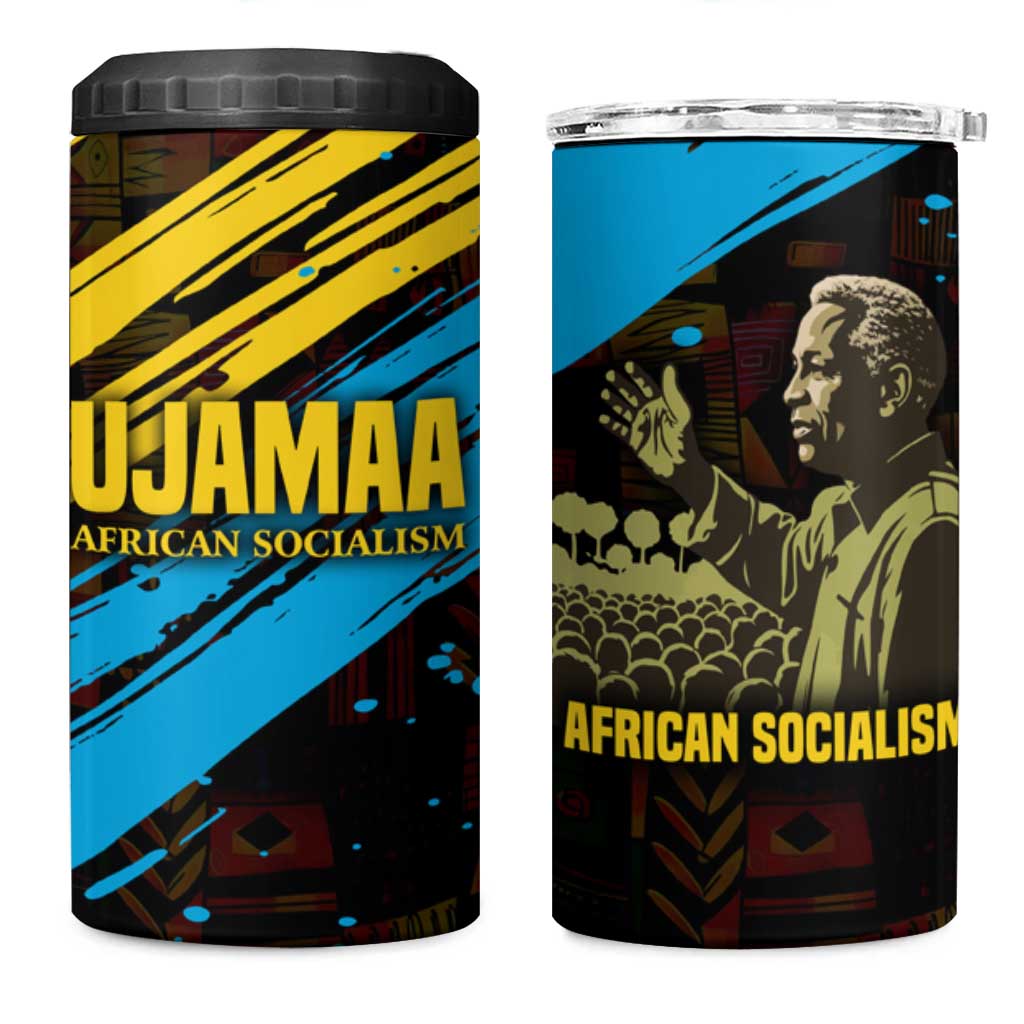 Julius Nyerere 4 in 1 Can Cooler Tumbler Ujamaa African Socialism Text and Bold Striped Pattern - Wonder Print Shop