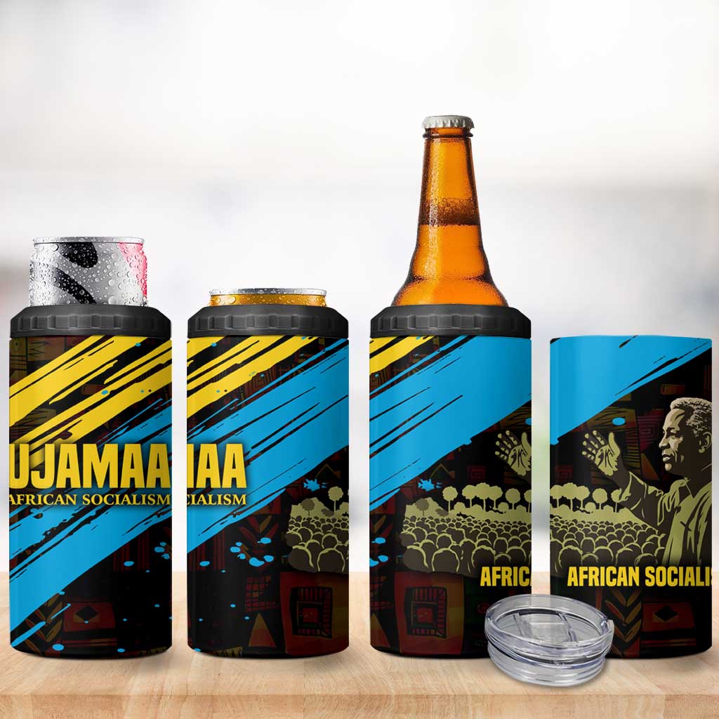 Julius Nyerere 4 in 1 Can Cooler Tumbler Ujamaa African Socialism Text and Bold Striped Pattern - Wonder Print Shop