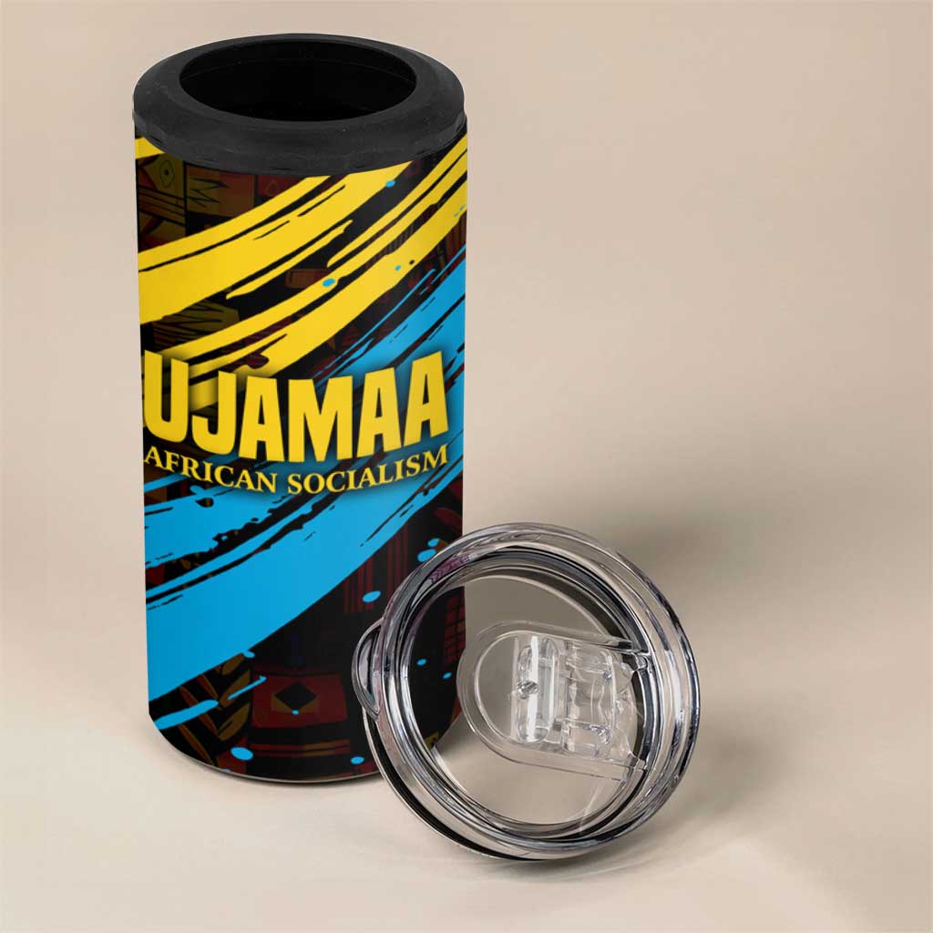 Julius Nyerere 4 in 1 Can Cooler Tumbler Ujamaa African Socialism Text and Bold Striped Pattern - Wonder Print Shop