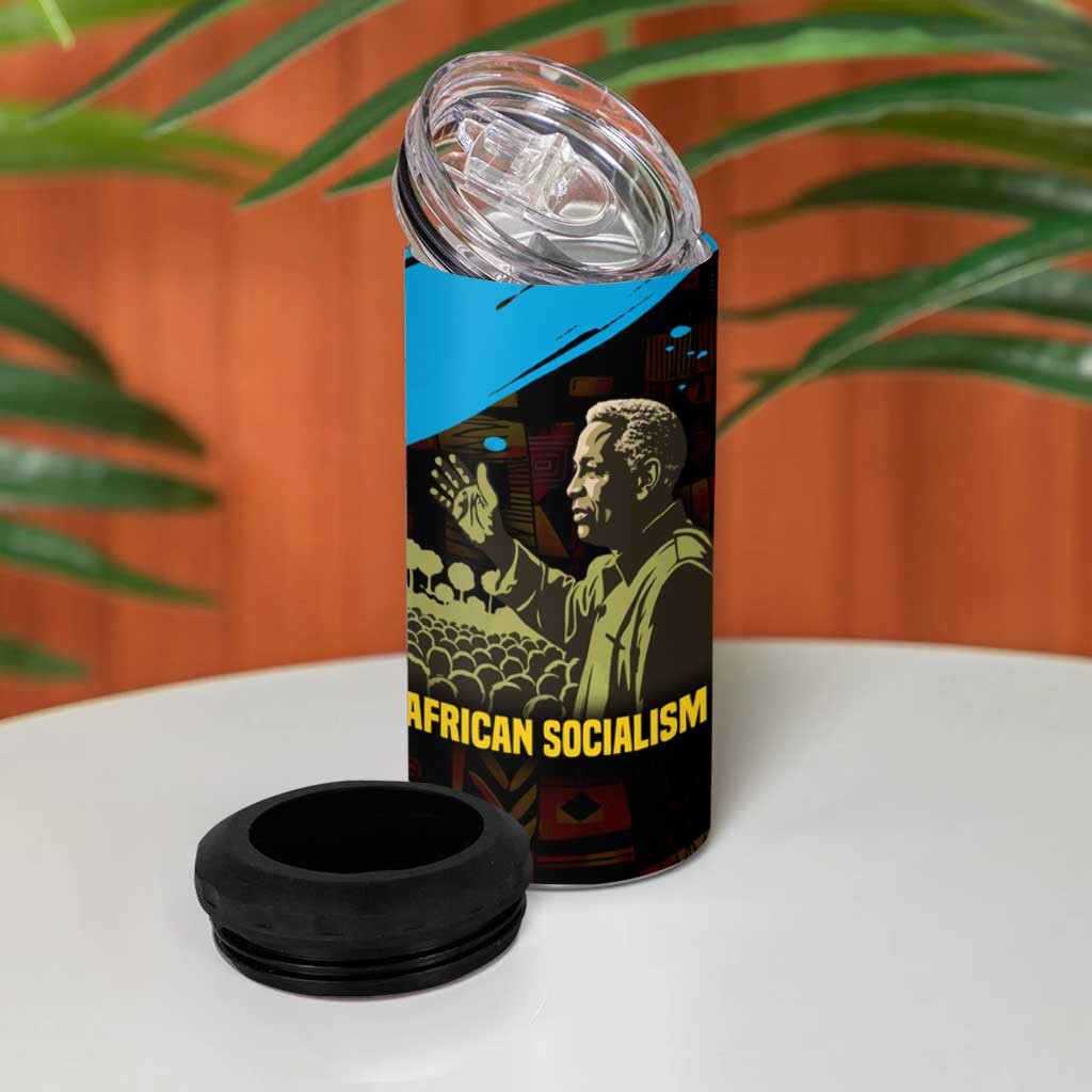 Julius Nyerere 4 in 1 Can Cooler Tumbler Ujamaa African Socialism Text and Bold Striped Pattern - Wonder Print Shop