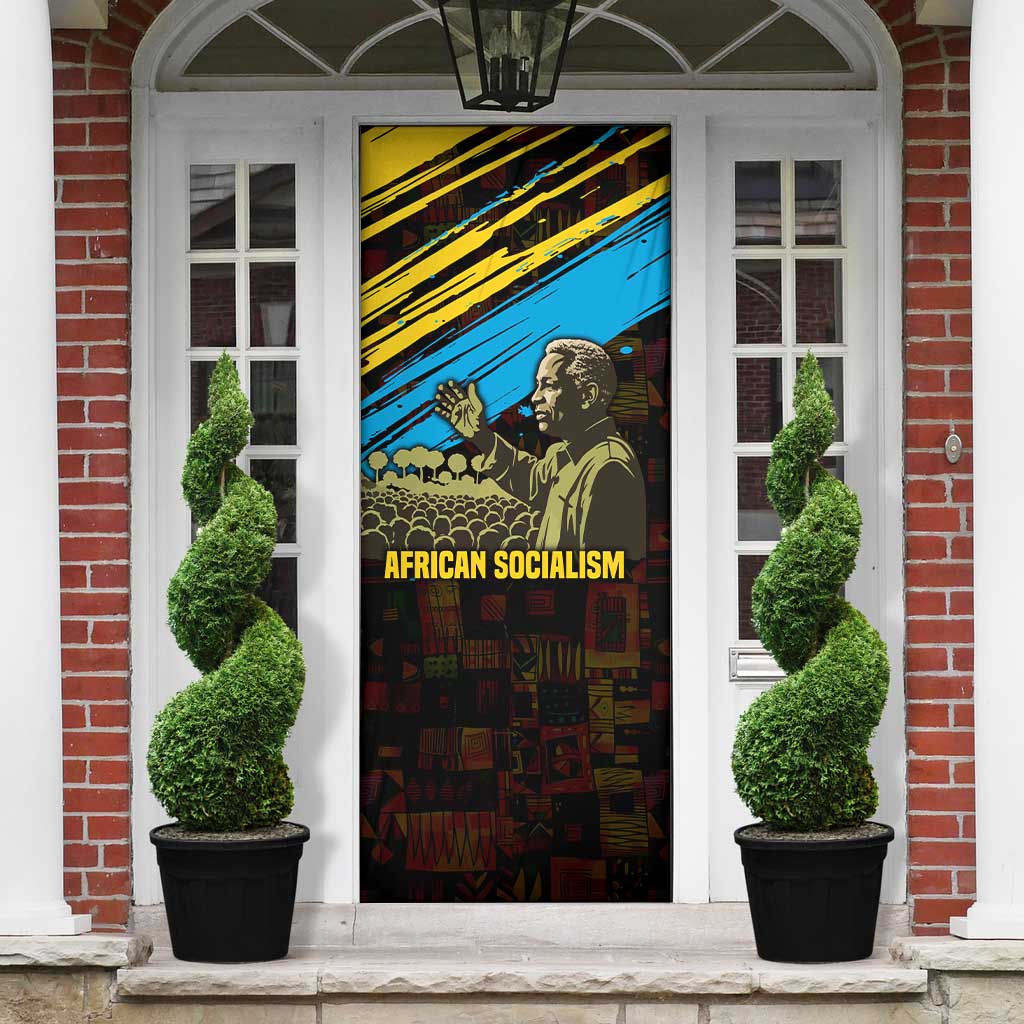 Julius Nyerere Door Cover Ujamaa African Socialism Text and Bold Striped Pattern - Wonder Print Shop