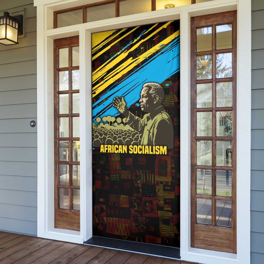 Julius Nyerere Door Cover Ujamaa African Socialism Text and Bold Striped Pattern - Wonder Print Shop