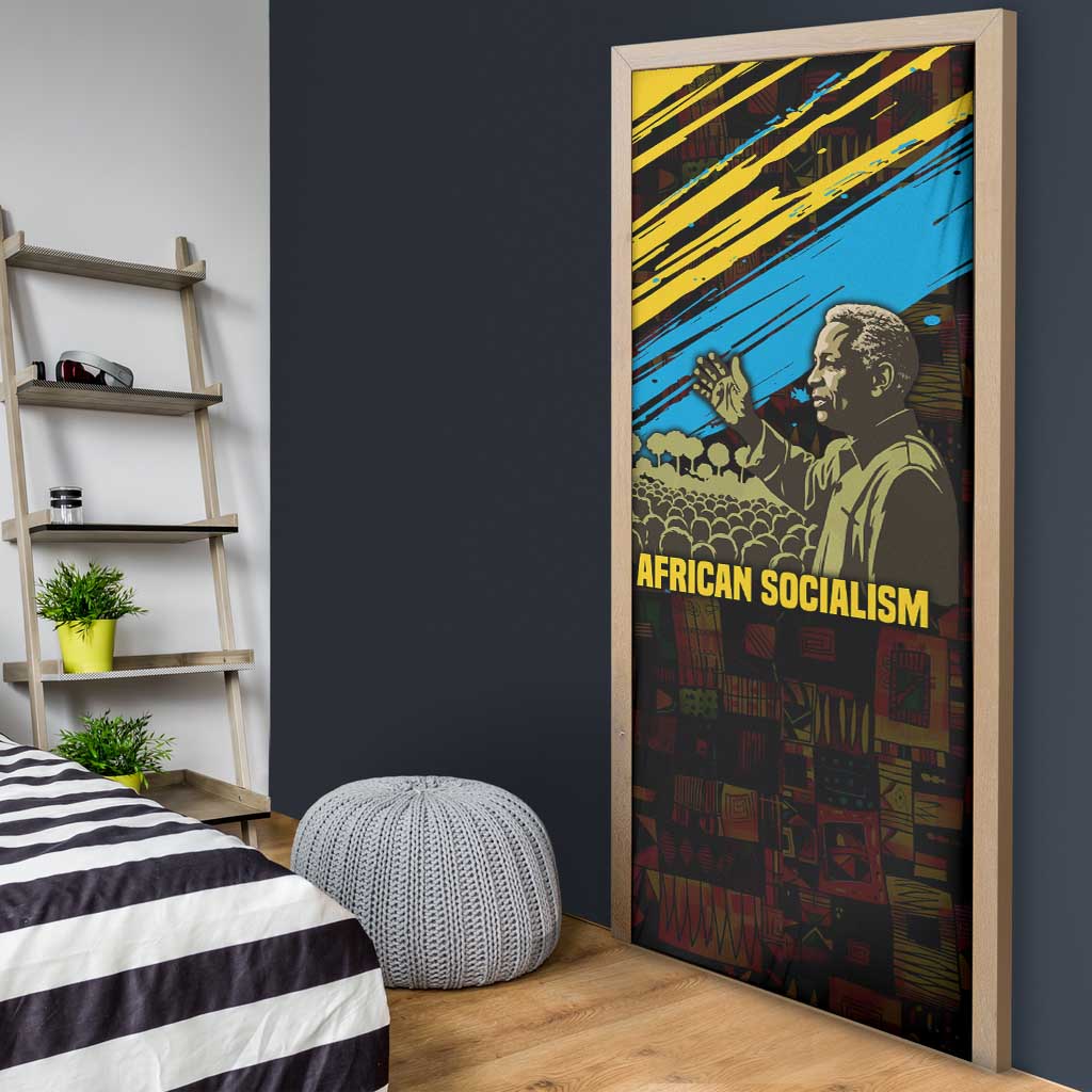 Julius Nyerere Door Cover Ujamaa African Socialism Text and Bold Striped Pattern - Wonder Print Shop