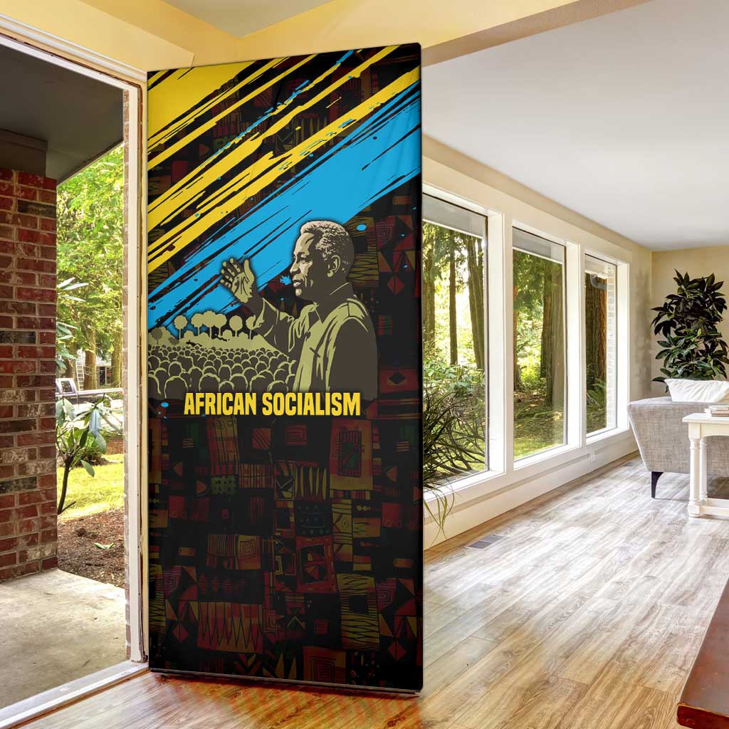 Julius Nyerere Door Cover Ujamaa African Socialism Text and Bold Striped Pattern - Wonder Print Shop