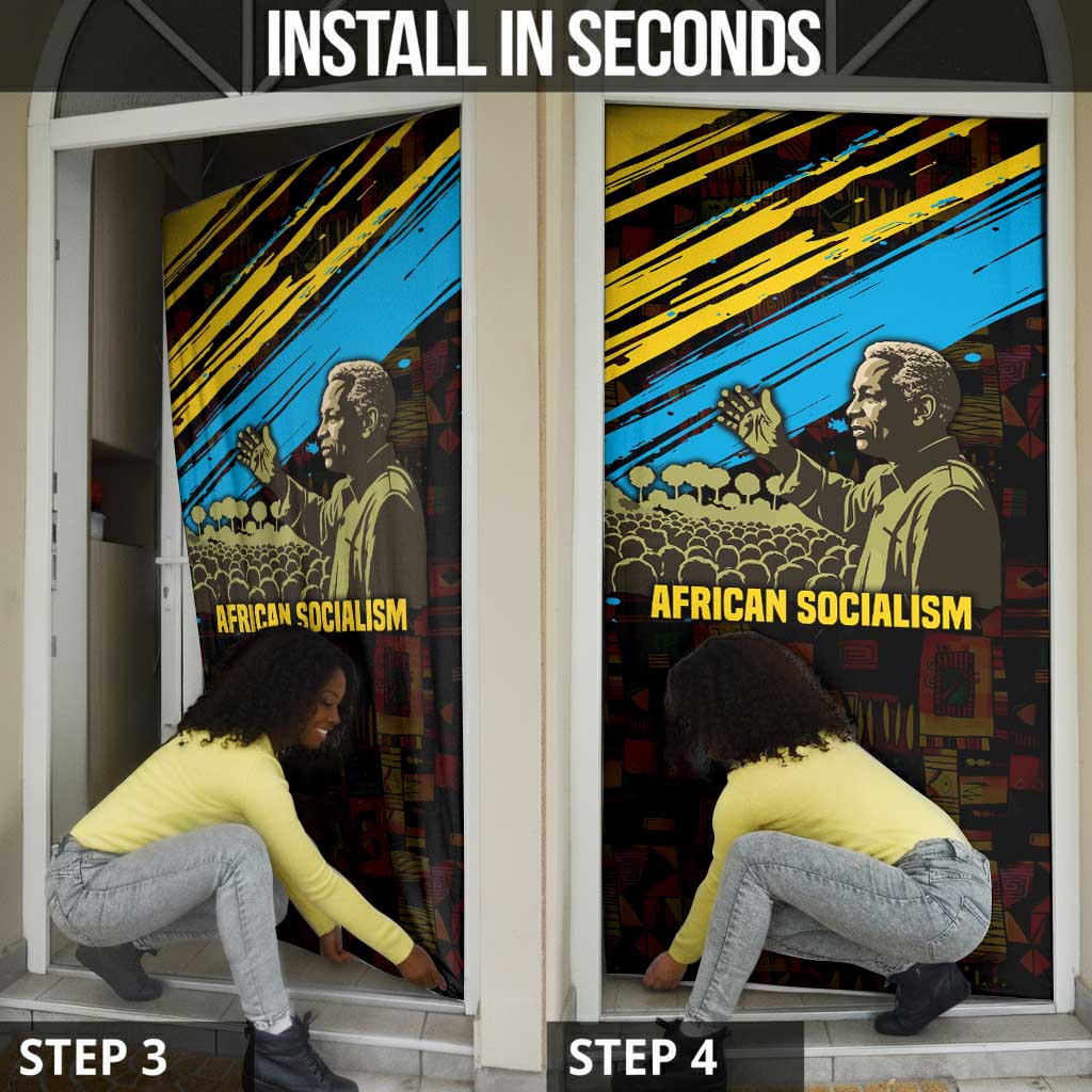 Julius Nyerere Door Cover Ujamaa African Socialism Text and Bold Striped Pattern - Wonder Print Shop