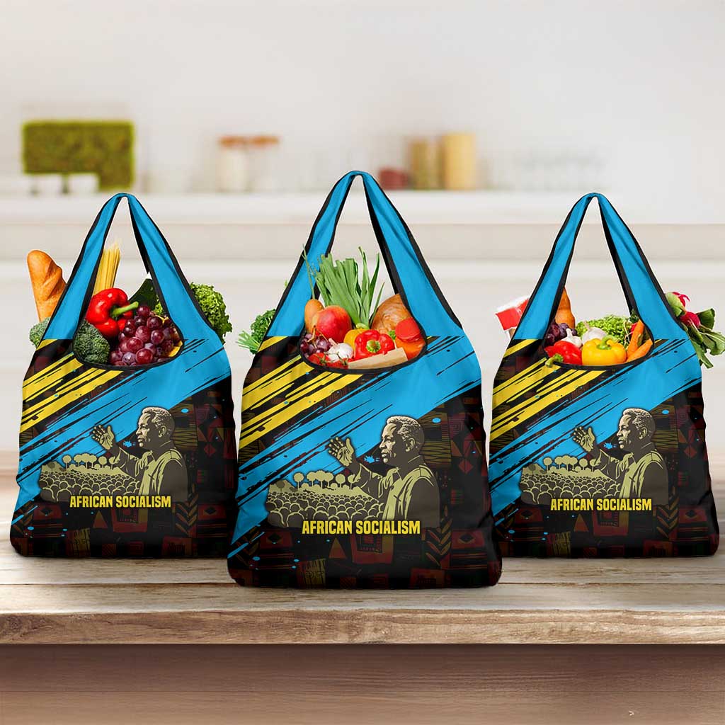 Julius Nyerere Grocery Bag Ujamaa African Socialism Text and Bold Striped Pattern - Wonder Print Shop
