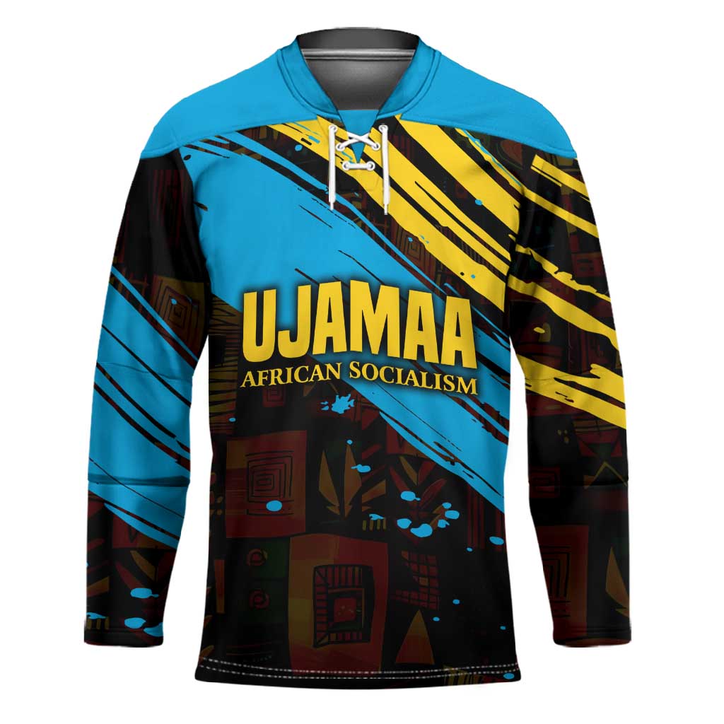 Julius Nyerere Hockey Jersey Ujamaa African Socialism Text and Bold Striped Pattern - Wonder Print Shop