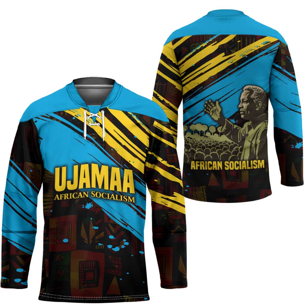 Julius Nyerere Hockey Jersey Ujamaa African Socialism Text and Bold Striped Pattern - Wonder Print Shop