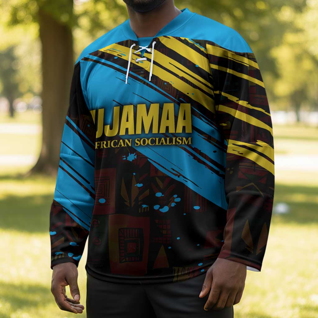Julius Nyerere Hockey Jersey Ujamaa African Socialism Text and Bold Striped Pattern - Wonder Print Shop