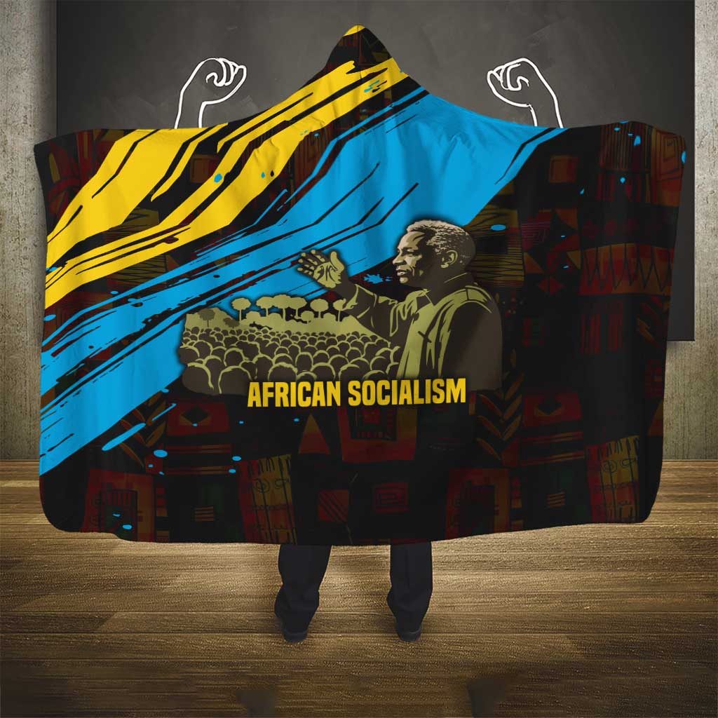 Julius Nyerere Hooded Blanket Ujamaa African Socialism Text and Bold Striped Pattern - Wonder Print Shop