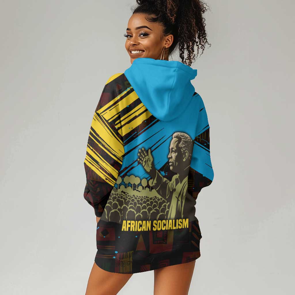 Julius Nyerere Hoodie Dress Ujamaa African Socialism Text and Bold Striped Pattern - Wonder Print Shop