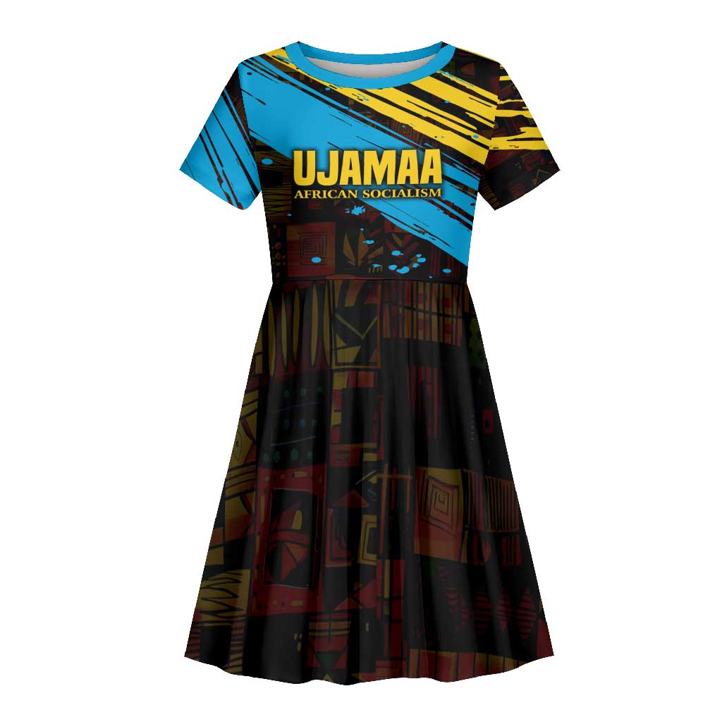 Julius Nyerere Kid Short Sleeve Dress Ujamaa African Socialism Text and Bold Striped Pattern - Wonder Print Shop