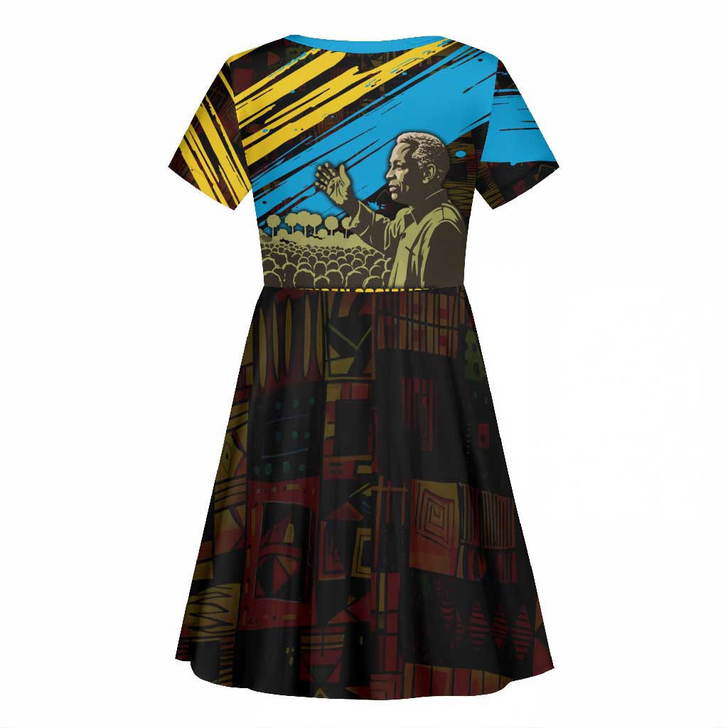 Julius Nyerere Kid Short Sleeve Dress Ujamaa African Socialism Text and Bold Striped Pattern - Wonder Print Shop