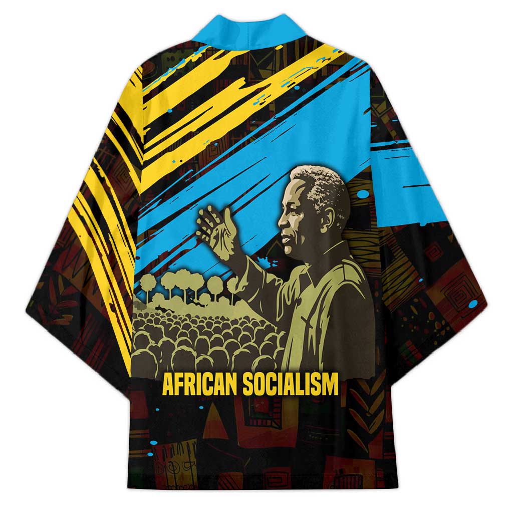 Julius Nyerere Kimono Ujamaa African Socialism Text and Bold Striped Pattern - Wonder Print Shop