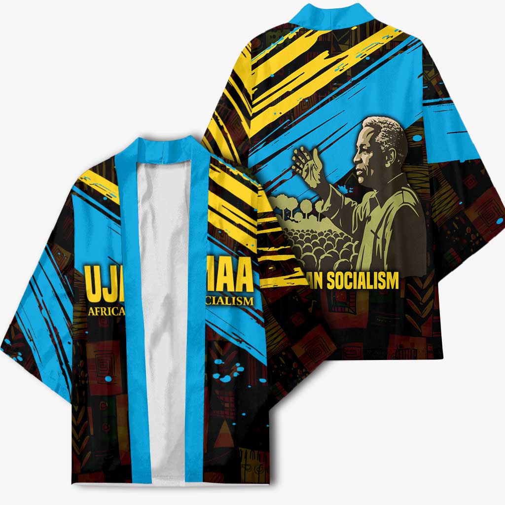 Julius Nyerere Kimono Ujamaa African Socialism Text and Bold Striped Pattern - Wonder Print Shop