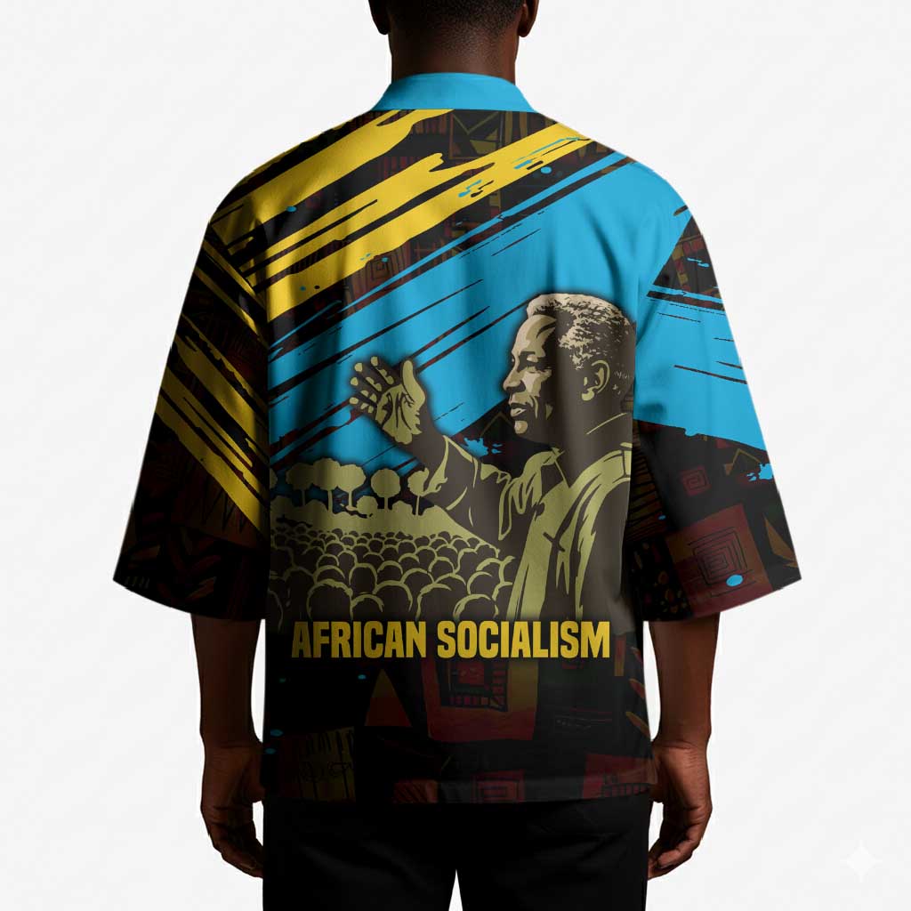 Julius Nyerere Kimono Ujamaa African Socialism Text and Bold Striped Pattern - Wonder Print Shop