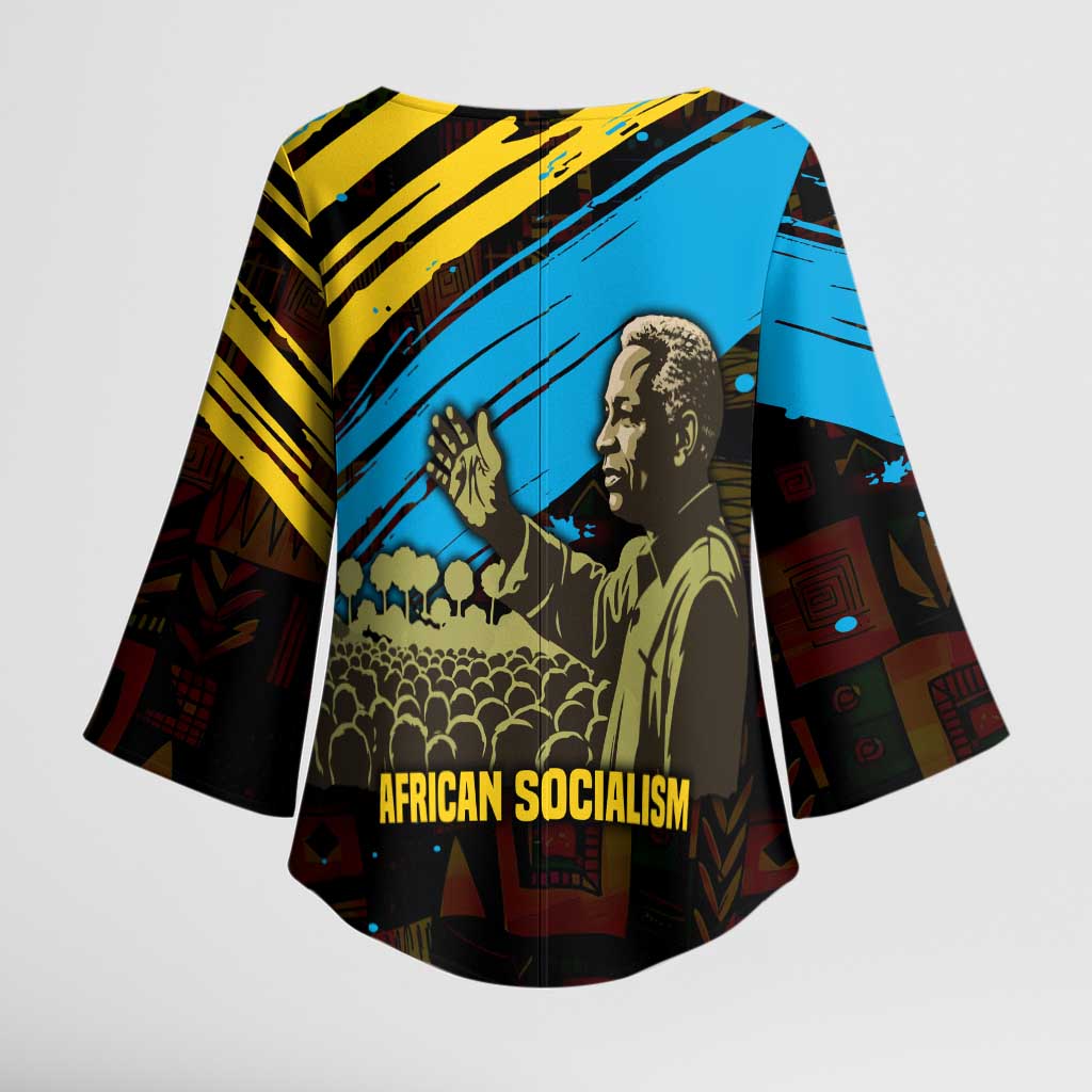 Julius Nyerere Kimono Sleeve Blouse Ujamaa African Socialism Text and Bold Striped Pattern - Wonder Print Shop