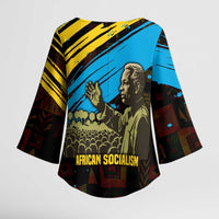 Julius Nyerere Kimono Sleeve Blouse Ujamaa African Socialism Text and Bold Striped Pattern - Wonder Print Shop