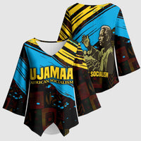 Julius Nyerere Kimono Sleeve Blouse Ujamaa African Socialism Text and Bold Striped Pattern - Wonder Print Shop
