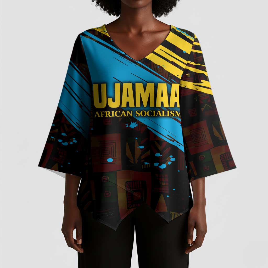 Julius Nyerere Kimono Sleeve Blouse Ujamaa African Socialism Text and Bold Striped Pattern - Wonder Print Shop