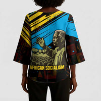 Julius Nyerere Kimono Sleeve Blouse Ujamaa African Socialism Text and Bold Striped Pattern - Wonder Print Shop