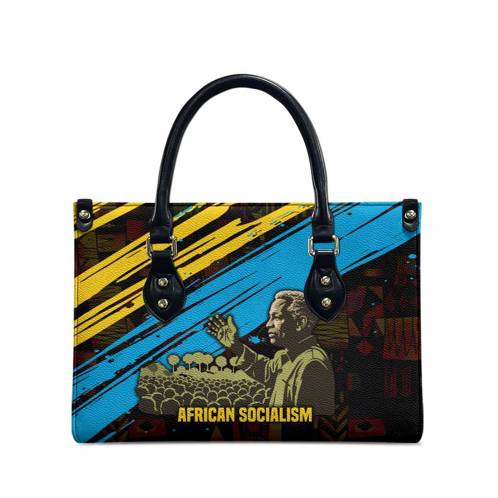Julius Nyerere Leather Bag Ujamaa African Socialism Text and Bold Striped Pattern - Wonder Print Shop