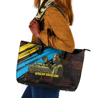 Julius Nyerere Leather Tote Bag Ujamaa African Socialism Text and Bold Striped Pattern - Wonder Print Shop