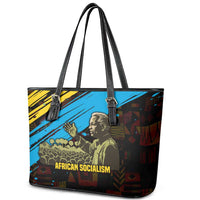 Julius Nyerere Leather Tote Bag Ujamaa African Socialism Text and Bold Striped Pattern - Wonder Print Shop