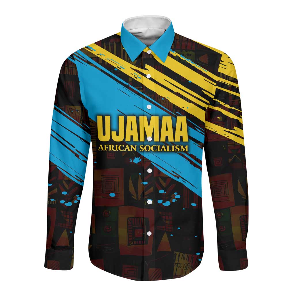 Julius Nyerere Long Sleeve Button Shirt Ujamaa African Socialism Text and Bold Striped Pattern - Wonder Print Shop