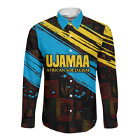Julius Nyerere Long Sleeve Button Shirt Ujamaa African Socialism Text and Bold Striped Pattern - Wonder Print Shop