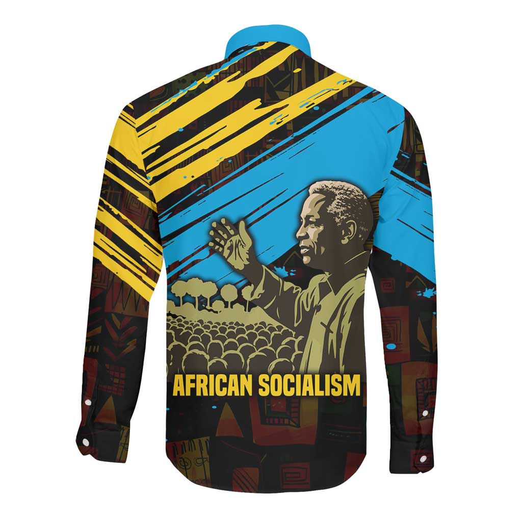 Julius Nyerere Long Sleeve Button Shirt Ujamaa African Socialism Text and Bold Striped Pattern - Wonder Print Shop