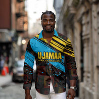 Julius Nyerere Long Sleeve Button Shirt Ujamaa African Socialism Text and Bold Striped Pattern - Wonder Print Shop