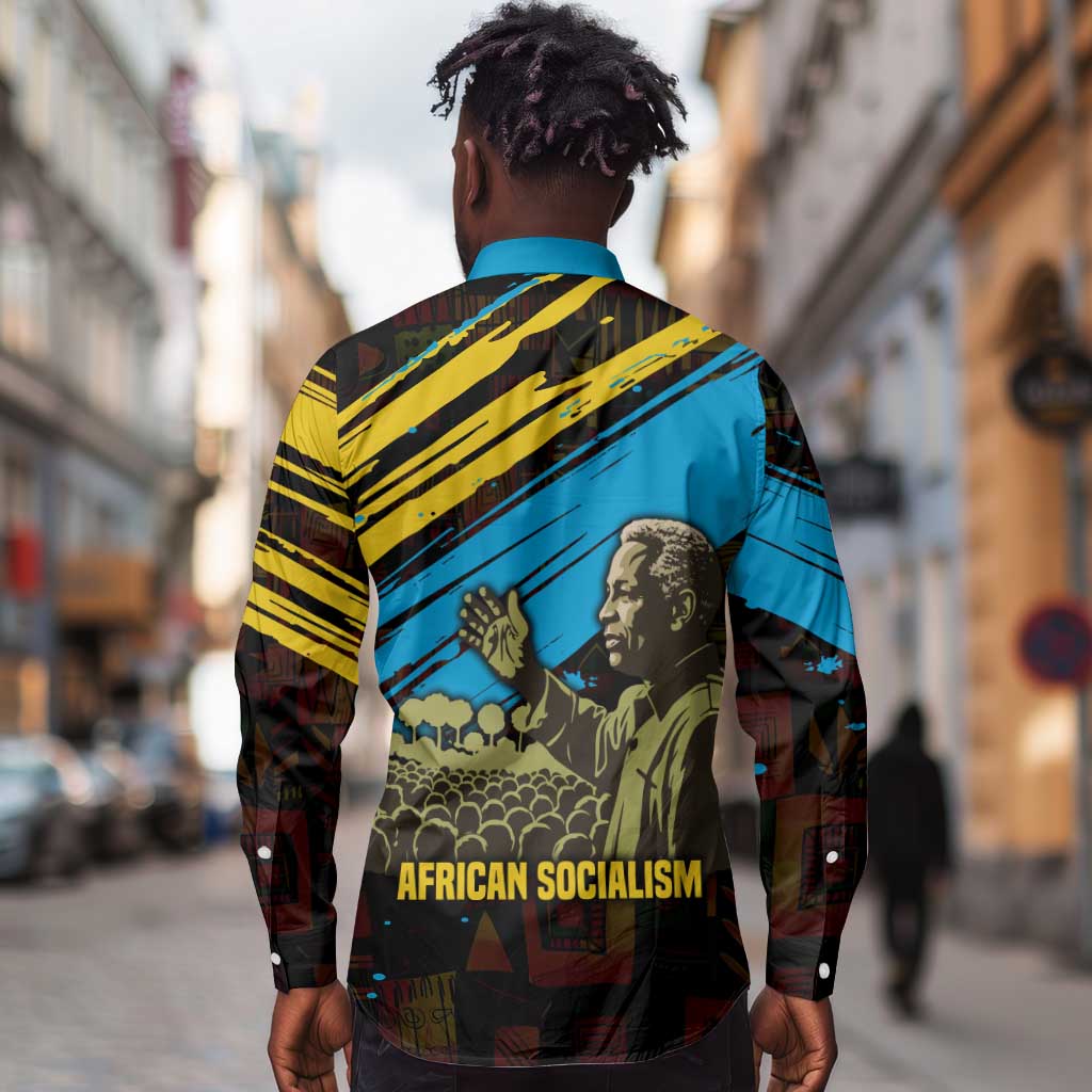 Julius Nyerere Long Sleeve Button Shirt Ujamaa African Socialism Text and Bold Striped Pattern - Wonder Print Shop