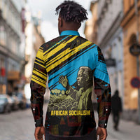 Julius Nyerere Long Sleeve Button Shirt Ujamaa African Socialism Text and Bold Striped Pattern - Wonder Print Shop