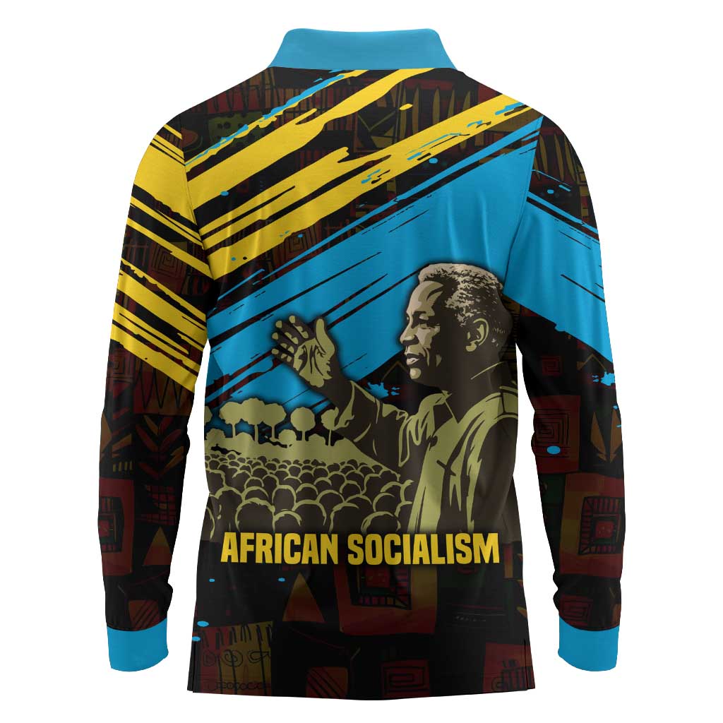 Julius Nyerere Long Sleeve Polo Shirt Ujamaa African Socialism Text and Bold Striped Pattern - Wonder Print Shop