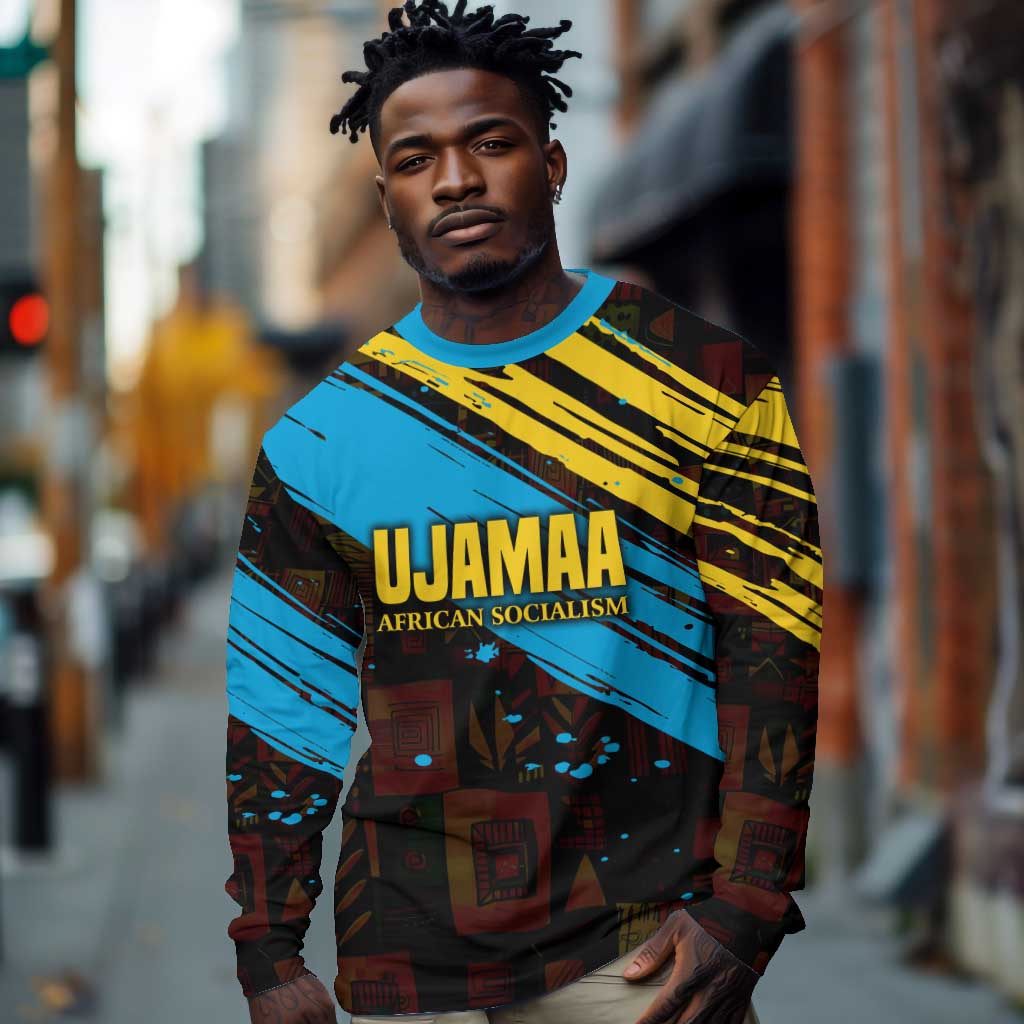 Julius Nyerere Long Sleeve Shirt Ujamaa African Socialism Text and Bold Striped Pattern - Wonder Print Shop