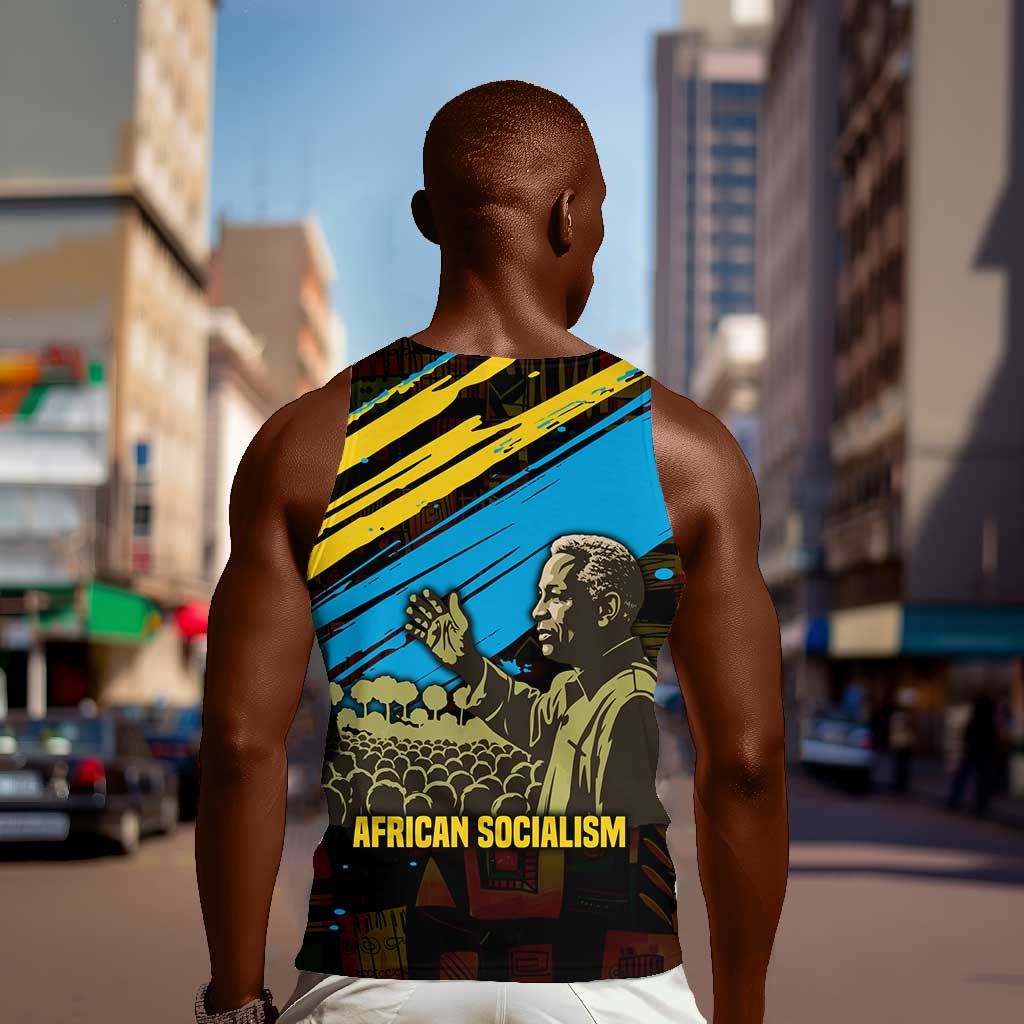 Julius Nyerere Men Tank Top Ujamaa African Socialism Text and Bold Striped Pattern - Wonder Print Shop