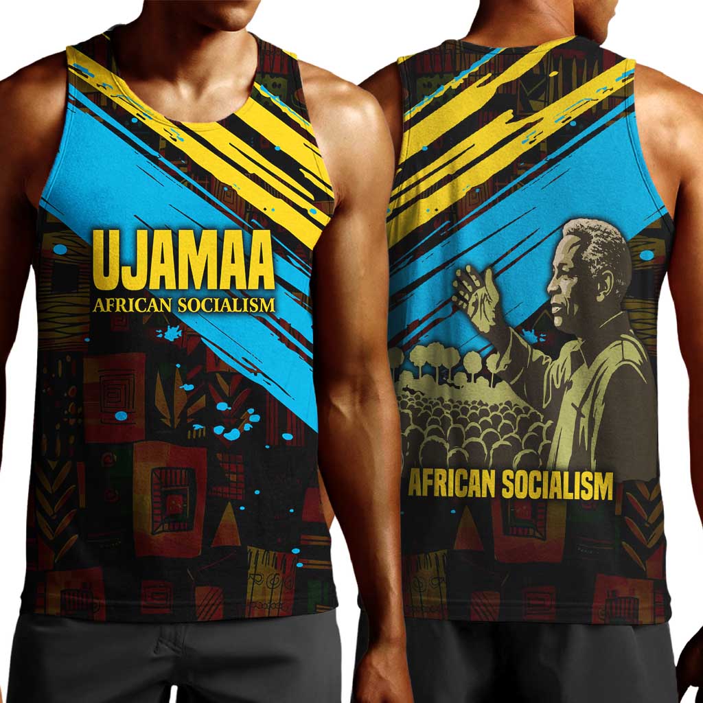 Julius Nyerere Men Tank Top Ujamaa African Socialism Text and Bold Striped Pattern - Wonder Print Shop