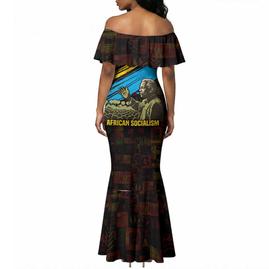 Julius Nyerere Mermaid Dress Ujamaa African Socialism Text and Bold Striped Pattern - Wonder Print Shop
