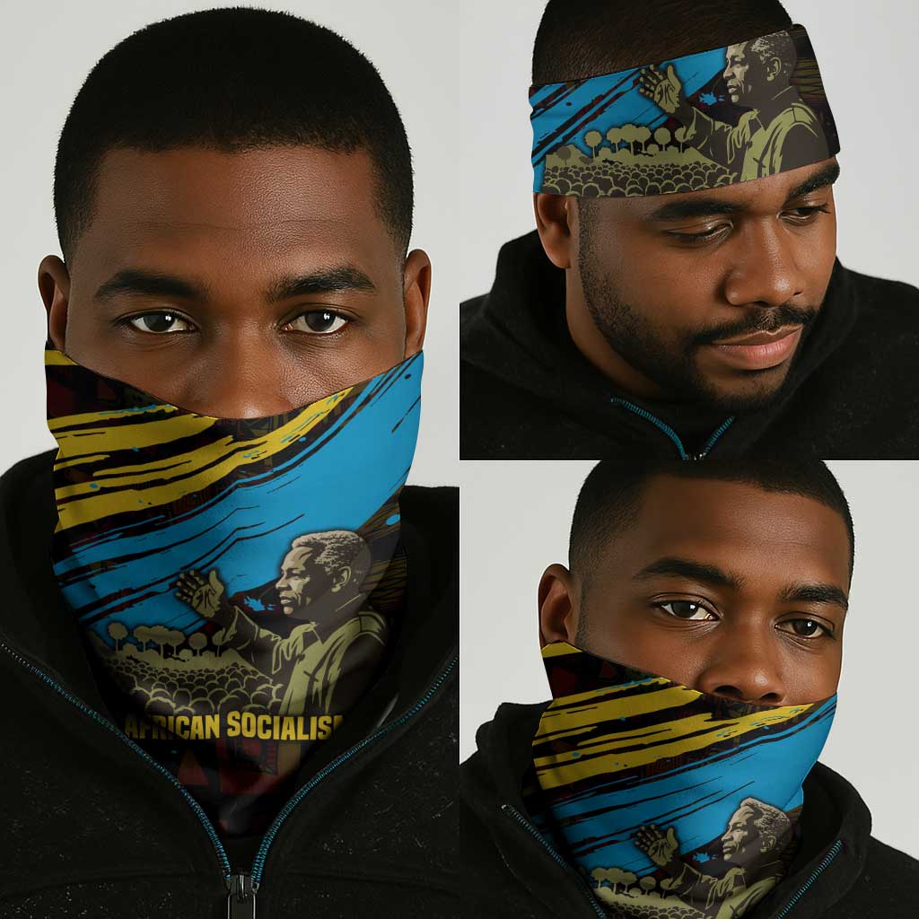 Julius Nyerere Neck Gaiter Ujamaa African Socialism Text and Bold Striped Pattern - Wonder Print Shop