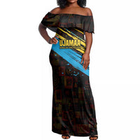 Julius Nyerere Off Shoulder Maxi Dress Ujamaa African Socialism Text and Bold Striped Pattern - Wonder Print Shop