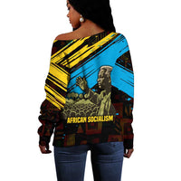 Julius Nyerere Off Shoulder Sweater Ujamaa African Socialism Text and Bold Striped Pattern - Wonder Print Shop
