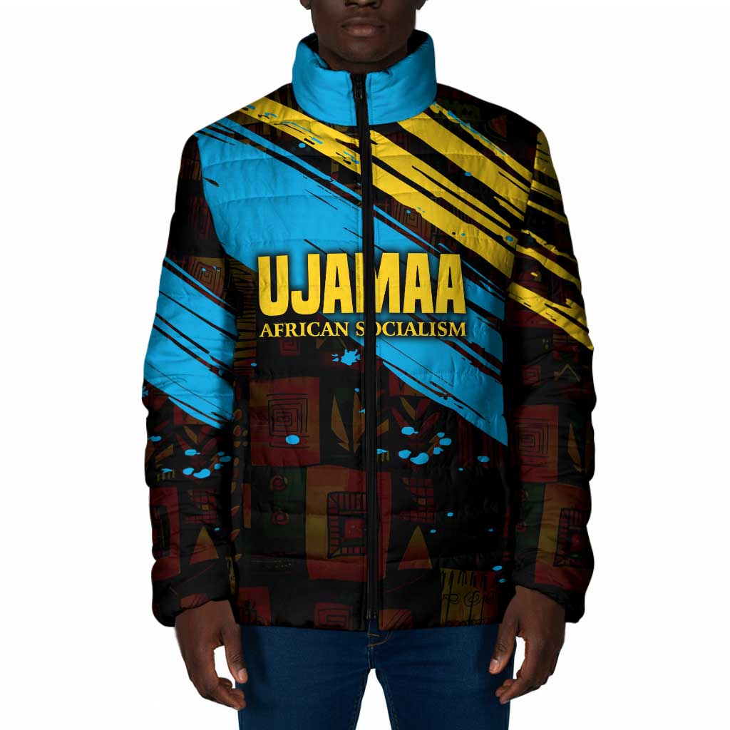 Julius Nyerere Padded Jacket Ujamaa African Socialism Text and Bold Striped Pattern - Wonder Print Shop