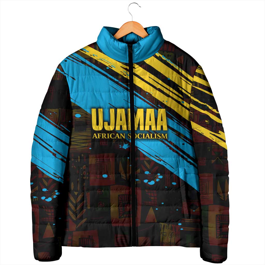 Julius Nyerere Padded Jacket Ujamaa African Socialism Text and Bold Striped Pattern - Wonder Print Shop