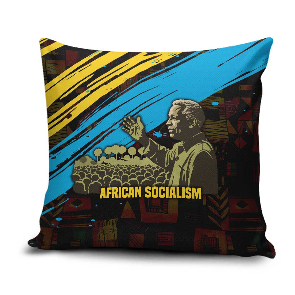 Julius Nyerere Pillow Cover Ujamaa African Socialism Text and Bold Striped Pattern - Wonder Print Shop