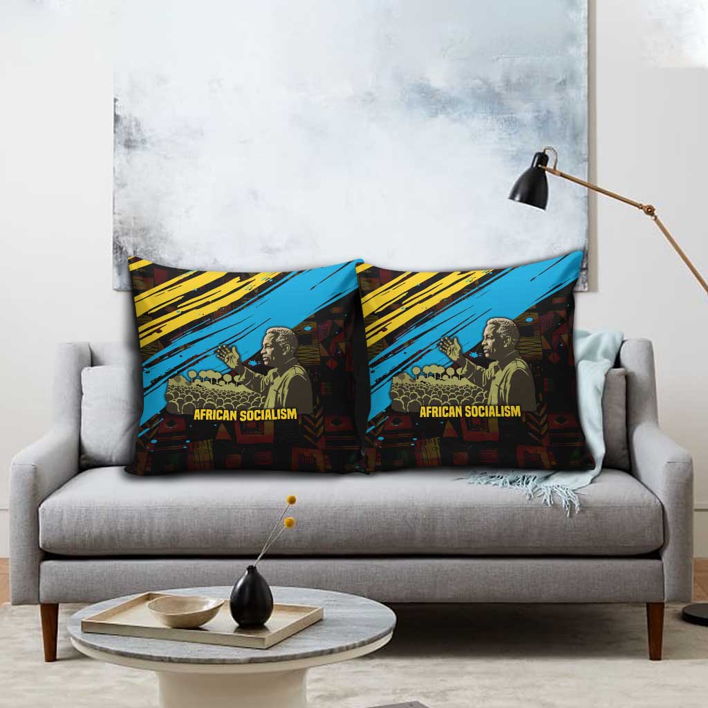 Julius Nyerere Pillow Cover Ujamaa African Socialism Text and Bold Striped Pattern - Wonder Print Shop